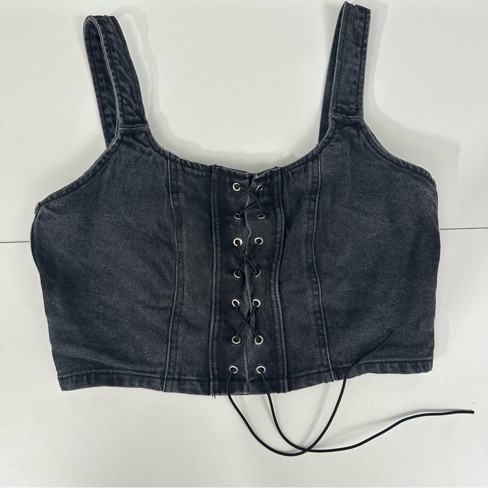 Wild Fable Grey Denim Cropped Corset Top M